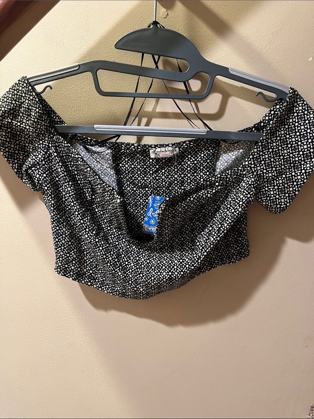 Free People Black & White Geometric Off-Shoulder Crop Top